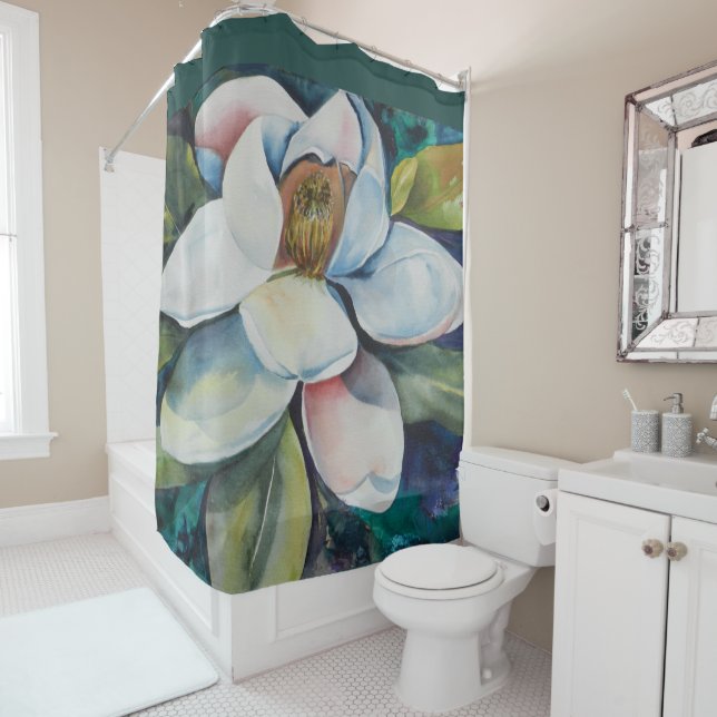 Rideaux De Douche Fleur crémeuse de Magnolia  (En situation)