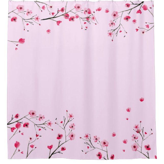 Rideaux De Douche Fleur d'aquarelle rose fleurs de cerisiers japonai (Devant)