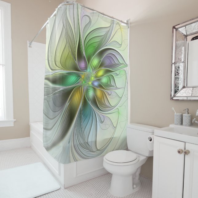 Rideaux De Douche Fleur de Fantaisie Colorée Moderne Abstraite Fract (En situation)