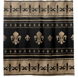 Rideaux De Douche Fleur de lis Décoration de luxe - noir et or