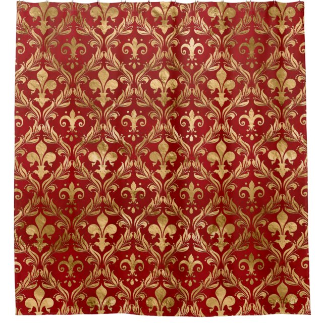 Rideaux De Douche Fleur de lis motif luxe rouge (Devant)