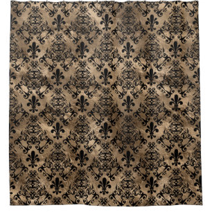 Rideaux De Douche Fleur de lis motif noir sur or