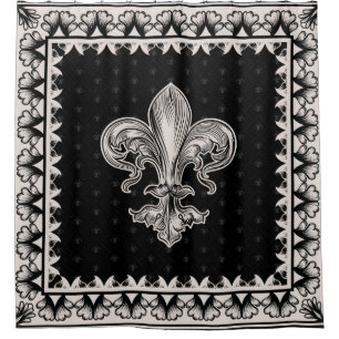 Rideaux De Douche Fleur de lis - Noir et Crème