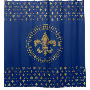 Rideaux De Douche Fleur de lis - Or et Royal Blue