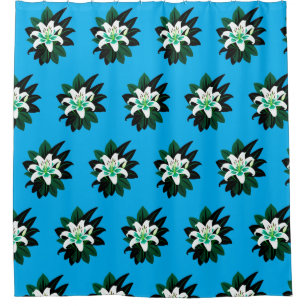 Rideaux De Douche Fleur de lys blanche avec feuilles vert foncé