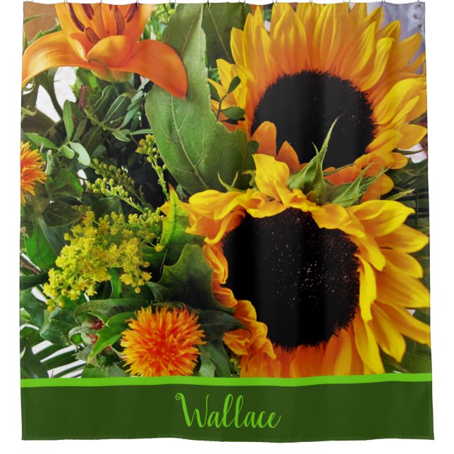 Rideaux De Douche Fleur de tournesol brillante Floral Nom supplément (Devant)
