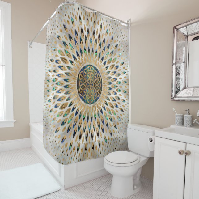 Rideaux De Douche Fleur de vie - Abalone Shell et Pearl (En situation)