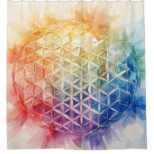 Rideaux De Douche Fleur de vie - Peinture aquarelle