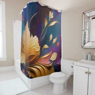 Rideaux De Douche Fleur dorée – Composition florale abstraite