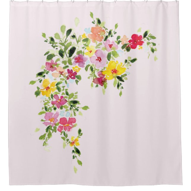 Rideaux De Douche Fleur florale d'aquarelle rose pâle (Devant)