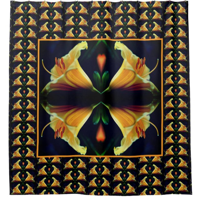 Rideaux De Douche Fleur Lys Jaune intense Motif d'art Abstrait (Devant)