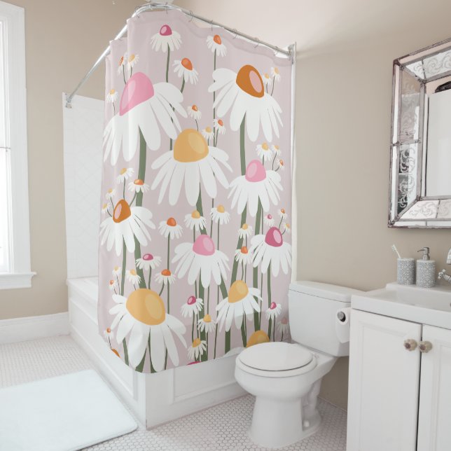 Rideaux De Douche Fleur Marché Copenhague Blush Pink Floral Motif (En situation)