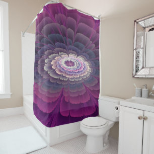 Rideaux De Douche Fleur rayante Coloré Abstrait Fractal Art rose