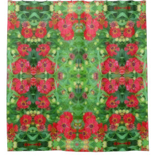 Rideaux De Douche Fleur rouge Zinnia de fond Motif Abstrait