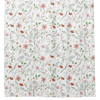 Rideaux De Douche Fleur sauvage aquarelle boho vintage motif floral