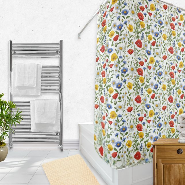 Rideaux De Douche Fleur sauvage coloré brillant frais motif floral (A pretty shower curtain with wildflowers pattern in bright summer colors)