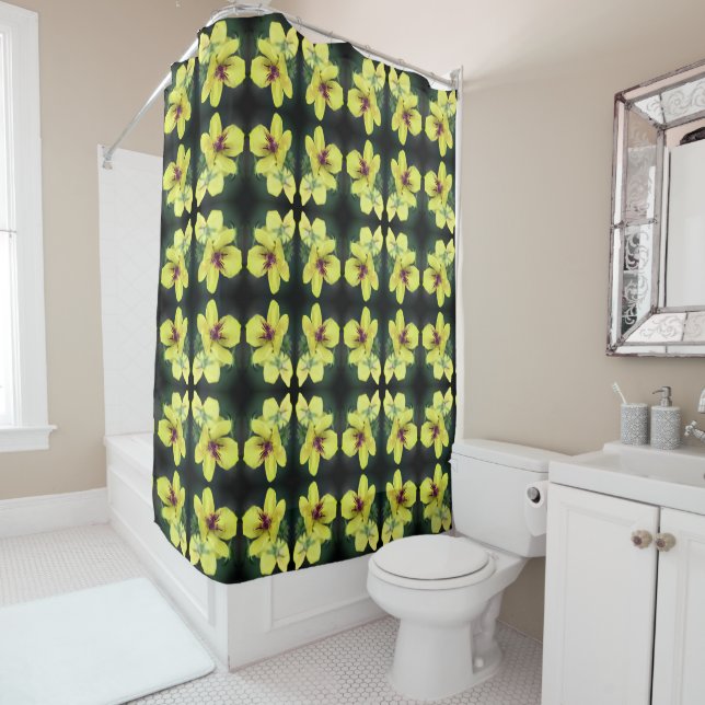 Rideaux De Douche Fleur sauvage jaune délicat Art Abstrait (En situation)