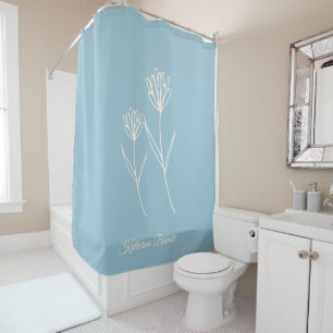 Rideaux De Douche Fleur simple élégante bleu poussiéreux 