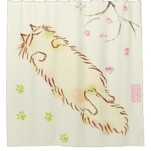Rideaux De Douche Fleur somnolente pelucheuse de prune de chat