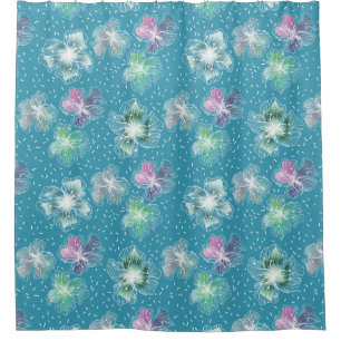 Rideaux De Douche Fleurs Abstraites sur de beaux tons bleu clair