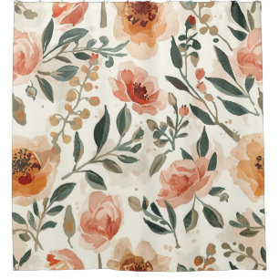 Rideaux De Douche Fleurs aquarelles orange peinture botanique