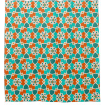 Fleurs, Arbres et Ninja Étoiles Orange et Turquois