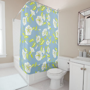 Rideaux De Douche Fleurs blanches et jaunes motif sur gris