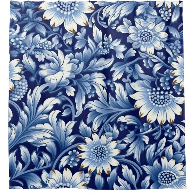 Rideaux De Douche Fleurs bleues Indigo (Devant)