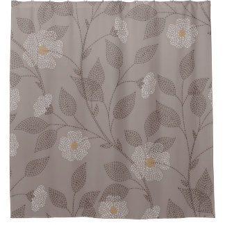 Rideaux De Douche Fleurs brodées et feuilles sur arrière - plan brun