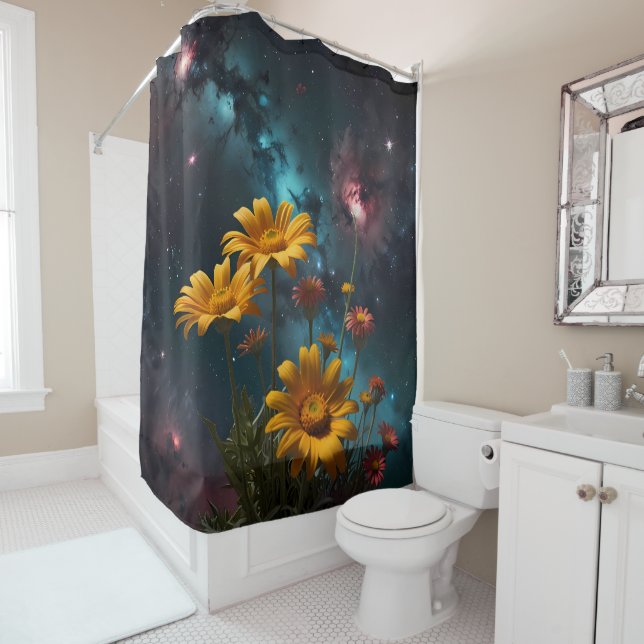 Rideaux De Douche Fleurs célestes : Fleurs sous la voie lactée (En situation)