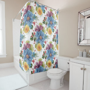 Rideaux De Douche Fleurs colorées Collage aquarelles Illustration