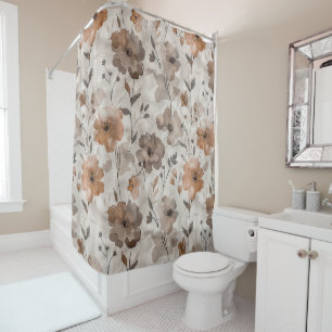 Rideaux De Douche Fleurs Crème Orange Marron