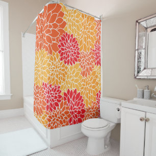 Rideaux De Douche Fleurs Dahlia, Motif De Fleurs, Dahlia Orange