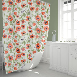 Rideaux De Douche Fleurs d'aquarelle rouge orangé