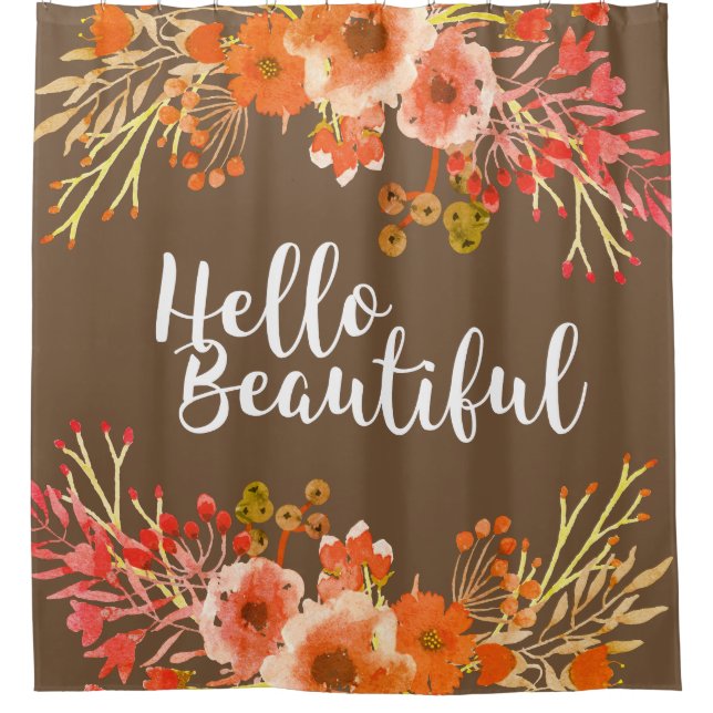 Rideaux De Douche Fleurs d'aquarelle rustique Bonjour Beau Script (Devant)
