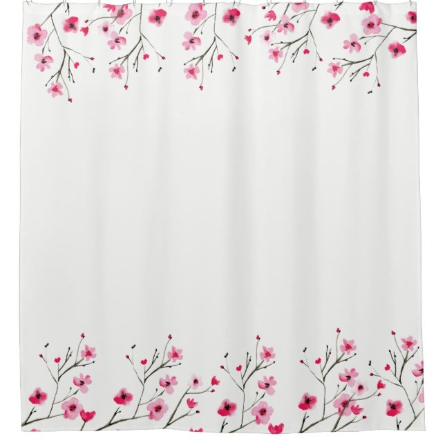 Rideaux De Douche Fleurs de cerisier faites sur commande d'aquarelle (Devant)
