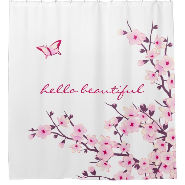Rideaux De Douche Fleurs de cerisier floral Bonjour Beau texte (Devant)