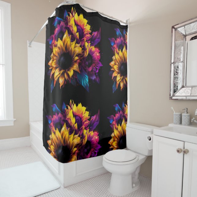 Rideaux De Douche fleurs de couleur aquarelle (En situation)