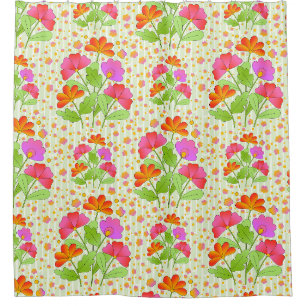 Rideaux De Douche Fleurs de couleur grand pop rose et orange vert pâ