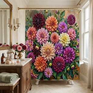 Rideaux De Douche Fleurs de dahlia colorées