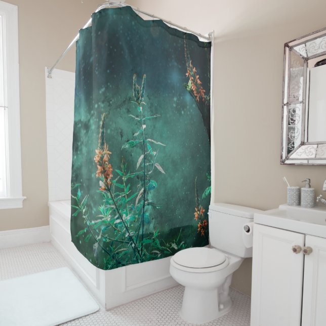 Rideaux De Douche Fleurs de fées au clair de lune de jade (En situation)