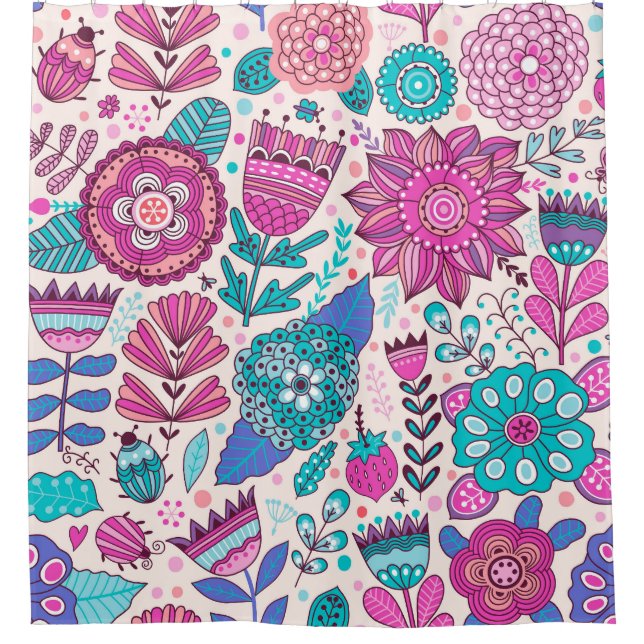 Rideaux De Douche Fleurs de gribouillis botaniques, texture transpar (Devant)