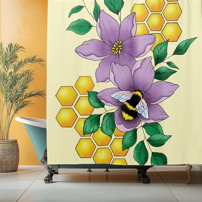 Rideaux De Douche Fleurs de lavande de bourdon Jaune (Créateur téléchargé)