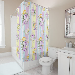 Rideaux De Douche Fleurs de lavande rayées