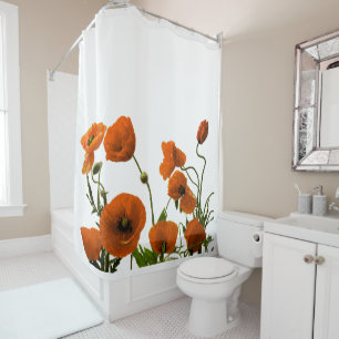 Rideaux De Douche Fleurs de pavot orange aquarelle motifs floraux