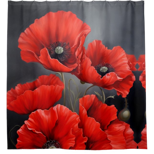 Rideaux De Douche Fleurs de pavot rouge (Devant)