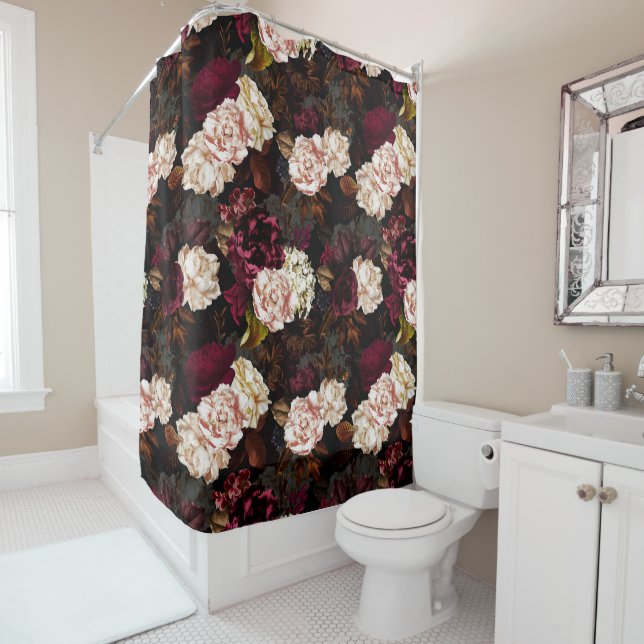 Rideaux De Douche Fleurs de pivoines antiques baroques luxuriantes s (En situation)