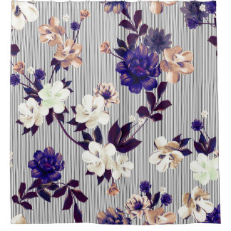 Rideaux De Douche Fleurs de printemps Motif en silhouette noire