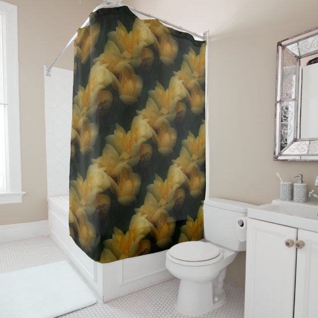 Rideaux De Douche Fleurs de rose jaune Motif d'art naturel (En situation)