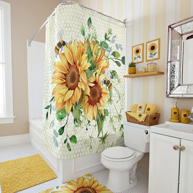 Rideaux De Douche Fleurs de soleil et abeilles (Créateur téléchargé)